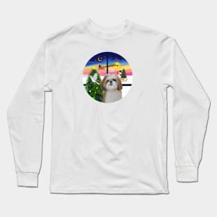 Christmas WIndow with a Red and White Shih Tzu Long Sleeve T-Shirt